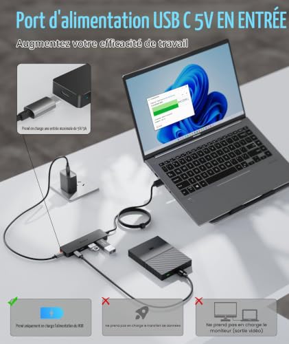 Aceele 5-Port USB 3.0 Ultra Fin Data Hub avec câble étendu de 4ft/120cm, avec 2 ports USB-A et 2 ports USB-C, Hub USB pour MacBook, Surface Pro, XPS, PC Portable, clés USB, Disque Dur Mobile, et Plus. – vue 6