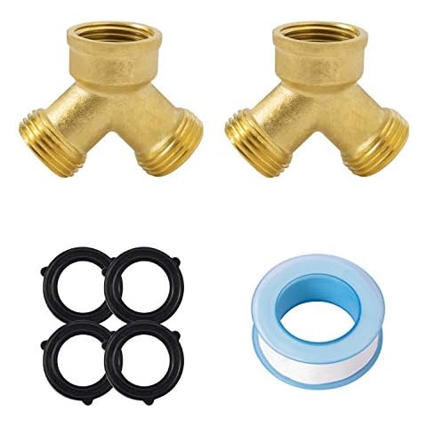 SUNGATOR 3/4 Inch Lead Free Brass 2 Way Y Valve Garden Hose Connector 2-Pack Male Hose Thread Splitter Adapters with Extra 4 Rubber Hose Washers + 1 Sealing Tape Cover
