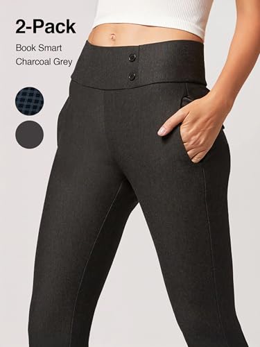 Conceited 2-Pack Stretch Slacks for Women - Wear to Work - Slim Leg Dress Pants with Pockets - Book Smart, Charcoal - (Small)4