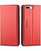 iPhone 8 Plus Case, iPhone 7 Plus Case, SHIELDON Genuine Leather Wallet Flip Book Cover Design with Kickstand and [ID Card Slot] [Magnetic Closure] Shockproof Case Compatible with iPhone 8 Plus - Red