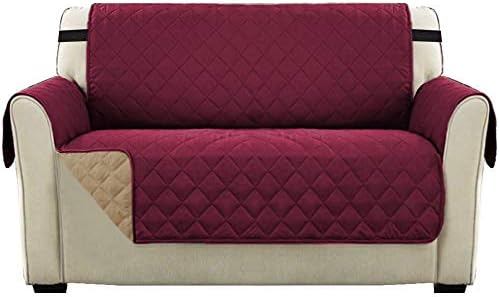 Reversible 1 Seater Chair Sofa Cover for Living Room Reversible Quilted Furniture Protector with 2" Elastic Strap, Sitting Width Up to 21" Chair Cover for Kid and Pet (Chair, Sand/Beige)