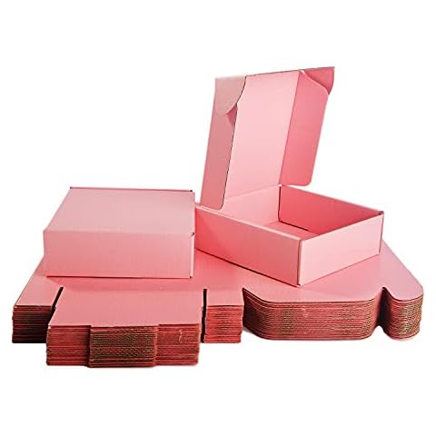 Bfrdollf Pink Cardboard Shipping Boxes 15 X 15 X 5cm - Pack Of 20 Small Parcel Pink Postal Boxes Corrugated Mailer Storage Gift Packaging Boxes For Small Business Cover