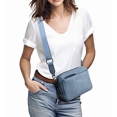 Image of Alldaily Small Triple Zip Crossbody Purse for Women, Vegan Leather Phone Bag with Wide Shoulder Strap