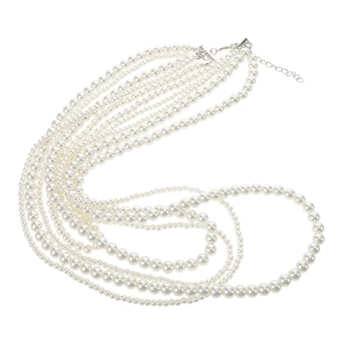 WRITWAA Collar De Suéter Collar De Cuentas Blancas Cadena De Cuello Collar Elegante Collares Colgantes Para Mujer Collares Largos Para Mujer Boho Collar De Princesa Perla Beige