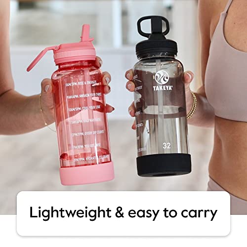 Takeya Premium Quality Motivational Water Bottle With Straw Lid With Times To Drink, Bpa Free Tritan Plastic, 32 Oz, Flutter Pink #TOP5
