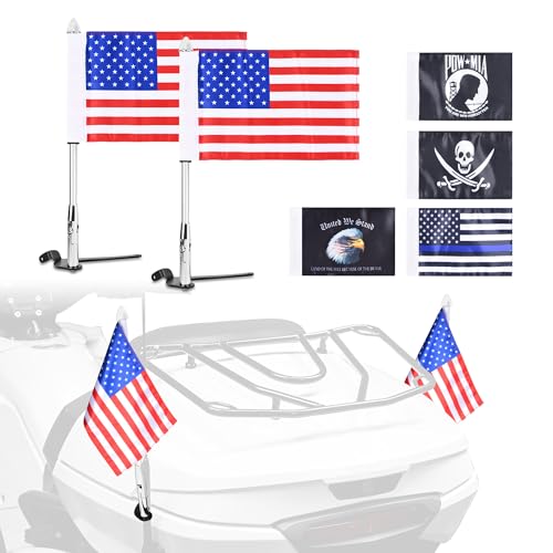 Trunk Mounted Flag Pole Kit Fit For Can-Am Spyder F3 Limited (2017+) & RT Limited (2020+) | 2 PCS 90°Folding Flag Pole With 6 Flags (Chrome)