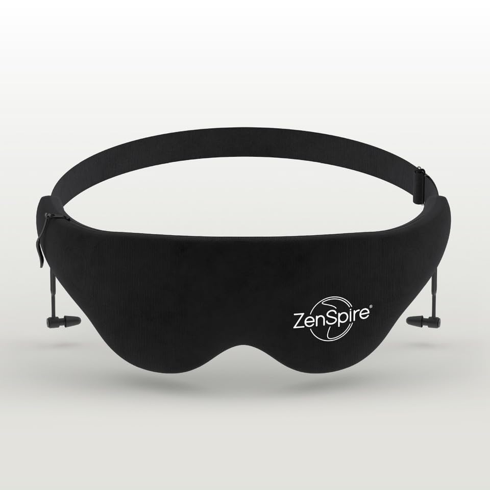 ZenSpire Sleep Mask 3 en 1 | Máscara de sueño 100% Blackout con tapones para los oídos de silicona y bolsa | Comodidad ergonómica, Oscuridad total, recuperación y sueño natural