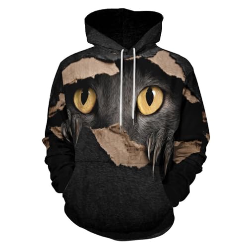 Sweat à capuche 3D au motif animalier réaliste de chat sauvage noir pour l'automne