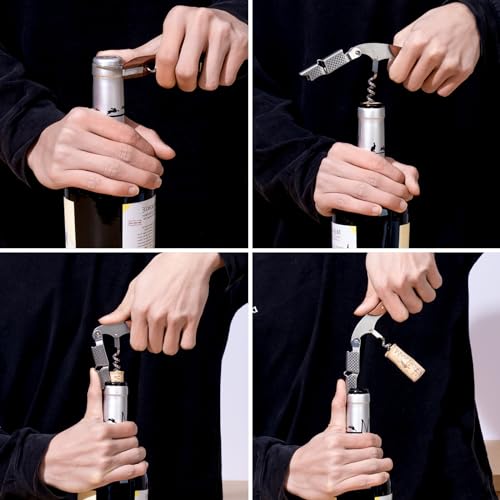 3-Pack Professional Waiter Corkscrew Wine Key with Leather Protection Gift Bag, Long Rosewood Handle Stainless Steel Handle Wine Opener for Bar Restaurant Waiters, Sommelier, Bartend, Rosewood Hand