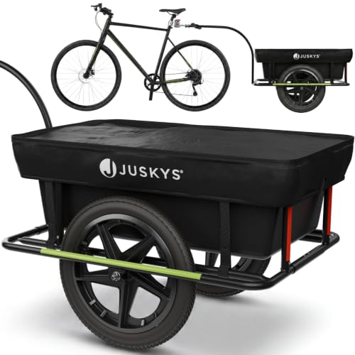 Juskys Fahrradanhänger 90 Liter - Lastenanhänger mit Kupplung, Deichsel — Anhänger für Fahrrad 40/80 kg Zuladung - Transportanhänger mit Schutzplane