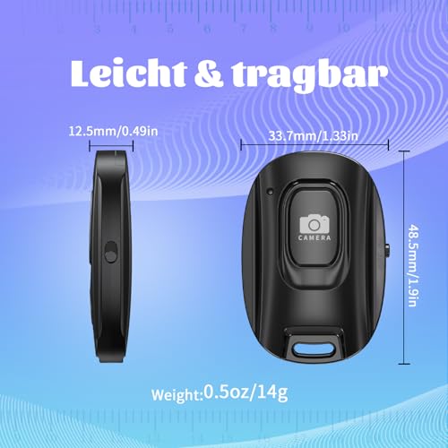 VYVIYON Bluetooth-Kameraauslöser für iOS & Android Smartphones – Wiederaufladbare Fernbedienung mit Selfie-Knopf für Fotos/Videos, inkl. Ladekabel & Handschlaufe-Black