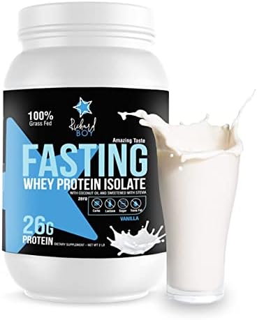 RICHARD BOY Fasting Whey Protein Isolate Vanilla - 100% Natural Whey Protein Powder - 100% Grass-Fed - Gluten Free Keto Whey Protein - with Coconut Oil - Vanilla Whey Protein Shake (2 Pounds)