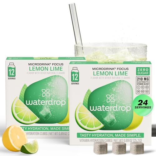 Waterdrop Hydration Cubes with Vitamin C, B3, B5 & Electrolytes, Lemon Lime Flavor, Flavored Water Enhancer Electrolyte Cubes for Still & Sparkling Water, Sugar Free, Low Calorie, On the Go, Vegan, 24 Ct