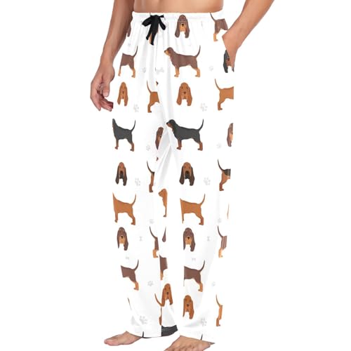Pigsaly Men's Pajama Bottoms Funny Bloodhound Dog Mens Pajama Pants Black Footprint Cotton Pj Bottoms Lounge Pants XL4
