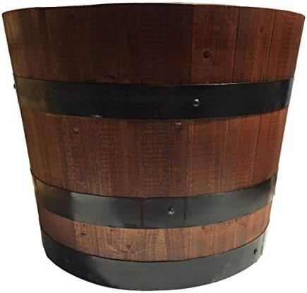 Wooden Barrel Planter With Hidden Casters. Waterproof. (Honey Pecan)