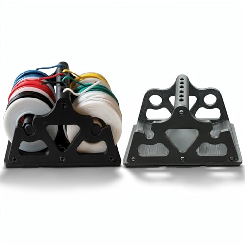 stazuvrt 6-Spool Wire Holder, 2x3 Gridfinity Compatible, Anti-Tangle Cable Dispenser for Up to 60mm Reels, Desktop Organizer for Soldering Station & Electronics Workbench (black)