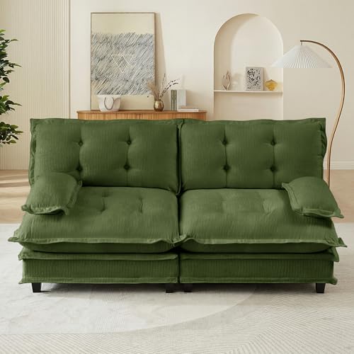 Image of 77 inch Sectional Sleeper Sofa, Modular Deep Seat Couches for Living Room Apartment, Flexible Module Combination Cloud Sofa with Spring Support, Easy Assembly, Dark Green