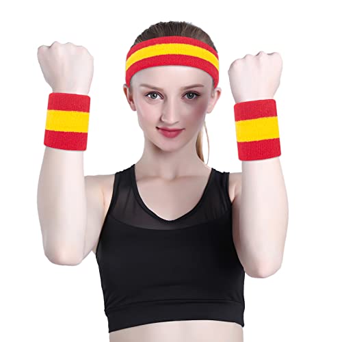 Image of ONUPGO Sweatband Set Sports Headband Wrist Striped Sweatbands Terry Cloth Wristband Athletic Exercise Basketball Wrist Sweatband and Headbands Moisture Wicking Sweat Absorbing Head Band