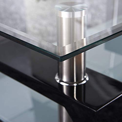 Mecor Rectangle Glass Top Coffee Table - Modern Center Table with Shelf & Wood Legs Suit for Living Room (Black)