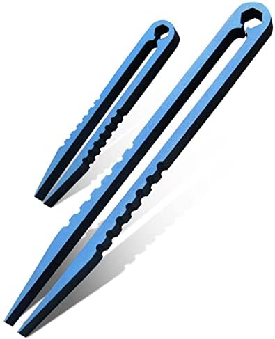 Canku 2pcs Mini Tweezers Titanium Portable Titanium Alloy EDC Tweezers Survival Camping Outdoor Travel Mini Tool(Double Blue)) …