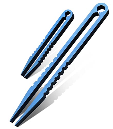 Canku 2pcs Mini Tweezers Titanium Portable Titanium Alloy EDC Tweezers Survival Camping Outdoor Travel Mini Tool(Double Blue)) …
