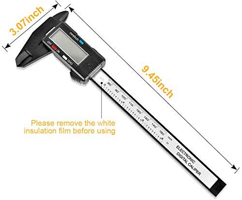 Foto von RISEMART Schieblehre Digital Messschieber, 150MM/6 Zoll Digitaler Messschieber Kohlefaser mit großem LCD-Display für Außen-, Innen- Und Tiefenmaß mit 2 Ersatzbatterie (RM)