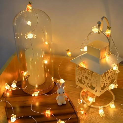 Mavouri Lichterkette Ostern mit Timer, 3M 30 LED Osterhase Karotten Lichterkette Batterie, Osterlichterkette mit Timer, Oster Lichterketten Warmweiß, Lichterketten Osterdeko für Easter Decoration