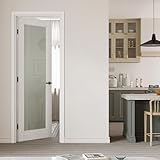 CRUTOP 28' x 80' Prehung Door, Tempered Frosted Glass Slab Doors with Jamb Kit, Solid Core MDF Interior Door for Bathroom Pantry Laundry, Easy Assemble - Left Handed Black Hinge