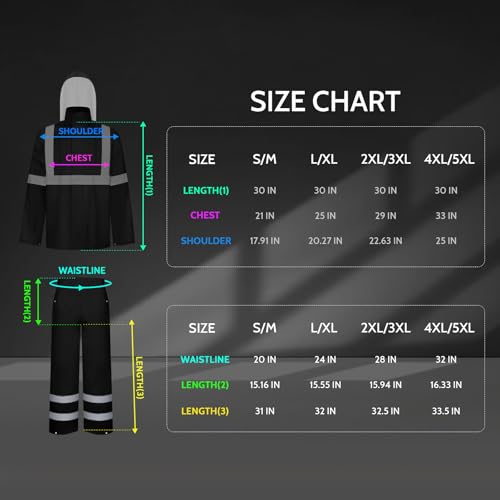 Image of TCCFCCT Hi Vis Jacket and Pants Rain Suit - Waterproof, High Vis Rain Coat with Hood, Safety Work Class 3 Reflective - L-XL Black WP