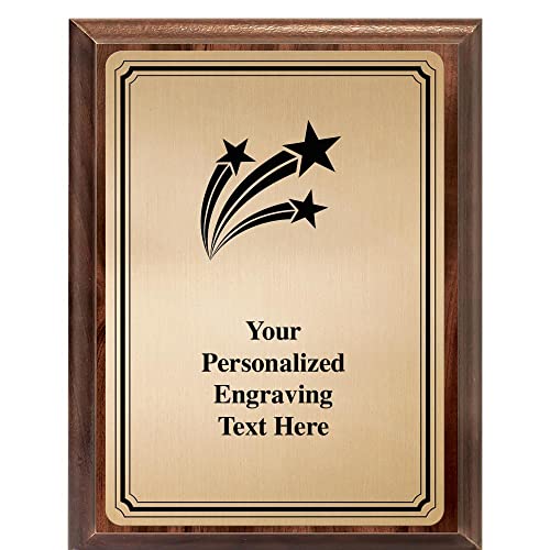 Crown Awards Shooting Star Plaque Award, 6x8 Personalized Gold Recognition Metal Trophy On Walnut Wood Plaque with Custom Engraving Prime