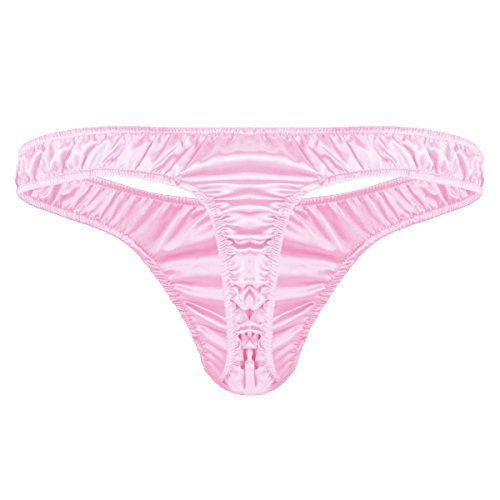 Renvena Men's Sissy Ruffled Low Waist Bikini Briefs Crossdress Thongs Panties Xdress Underpants Pink Medium #TOP2