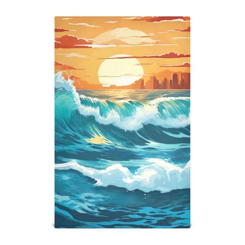 Ocean Waves Sunset Kitchen Towles Soft Reusable Cleaning Bar and Tea Towels Decoration Hand Towels, Set of 4