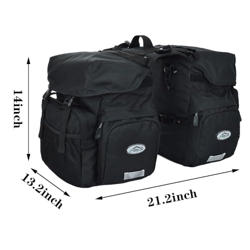 ZTZ 50L Panniers Bike Bags, Waterproof Bike Panniers Made of High-Density 600D Polyester for Durable Use, Bike Saddle Bag come with Reflective Trim and Rain Cover, Easy Organize in 7 inch Rack(Black) - Thumbnail 2