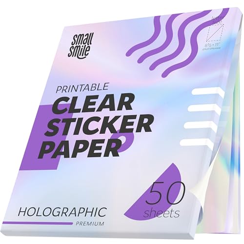 Clear Holographic Sticker Paper for Inkjet Printer and Laser – 50 Sheets, 8.5x11 Printable Vinyl Clear Sticker Paper, Waterproof Transparent Labels for DIY Stickers & Decals