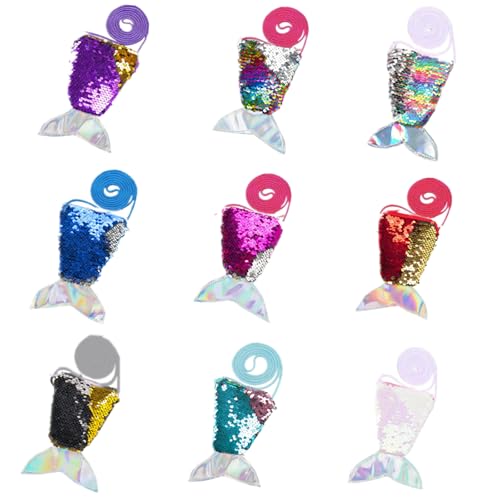 Tangger 9 Pcs Mini Borsa Con Paillettes Bambina Mini Borsa Con Paillettes Portamonete Per Bambina Piccola A Coda Sirena Portafoglio Borsa Da Festa A S