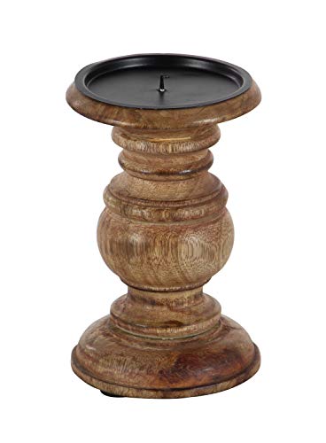 Deco 79 Mango Wood Turned Style Pillar Candle Holder With Distressed Finish, Set Of 3 4", 8", 6"H, Brown #TOP4