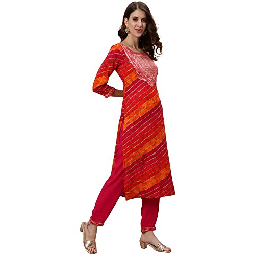 Image of anubhutee Rayon Leheriya Printed Festive Straight Kurta Pant Suit Set for Women