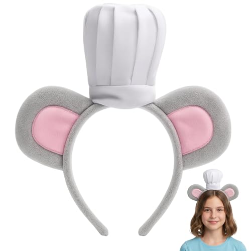 DvBCNMe Maus Kostüm Damen Maus Ohren mit Mini-Kochmütze Maus Kostüm Damen für Halloween-Partys Karneval und Rollenspiel-Events Maße 21 x 17 cm