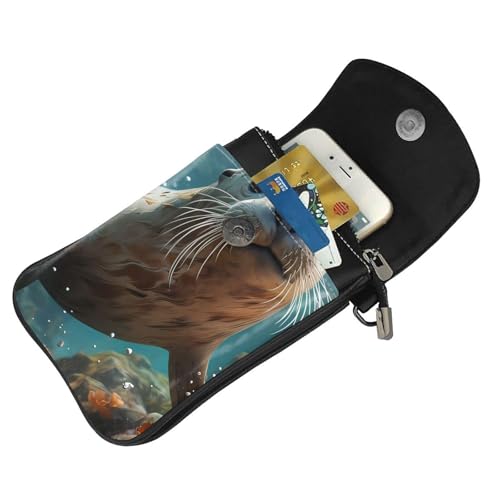 Seal pup in water Women's crossbody bag, crossbody phone bag, tassel wallet with shoulder strap, best gift for women.4