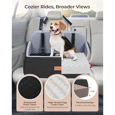 Dog Car Seat for Large Medium Dogs, Pet Car Seat Under 55 lbs or 2 Puppies, Removable Washable Pets Travel Booster Bed for Automotive Backseat with Comfy Thick Cushion, 2 Safety Leashes(Black/Gray)
