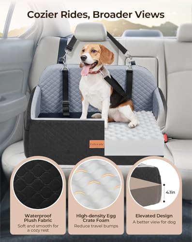 Petcozife Hunde Autositz für Große & Mittlere Hunde, Hundesitz Auto Rückbank für Unter 25 KG oder 2 Kleine, Abnehmbar und Waschbar Hundeautositz mit Dickem Kissen, 2 Sicherheitsleinen (Schwarz+Grau)