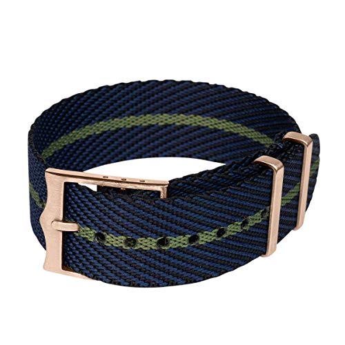 Clockwork Synergy - Single Pass Ballistic Watch Straps - Bronze King Buckle - Navy & Green, 22mm - Premium Nylon Watch Bands