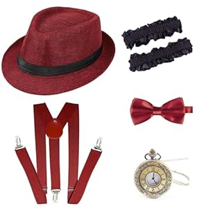 Gionforsy 1920s Accessories for Men 20s Gatsby Gangster Costume Accessories Set Panama Hat Set Roaring 20s Costume