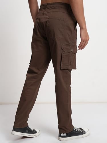 Image of Highlander Men's High-Rise Straight-Fit Cargo Trousers | Utility Pockets | Fashion & Function Blend | Carpenter Fit | Men Trousers | Trousers for Man |Cargo Pants for Men