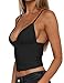 YFANG Women's Sexy Deep V-Neck Ruched Crop Tank Top Slim Fit Spaghetti Straps Crop Top Black Medium