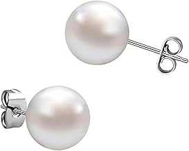 8 Pairs Pearl Earrings 925 Silver Fashion Earrings for Women 3/4/5/6/7/8/10/12 mm for Women Silver Pearl Imitation Pearl, Imitation Pearl