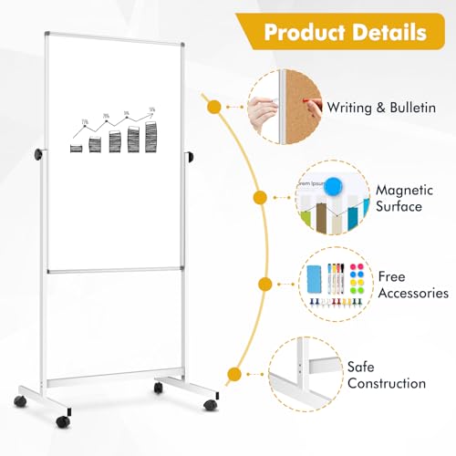 Rolling Whiteboard Corkboard Combo with Stand 24"x40" by WALGLASS - Image 5