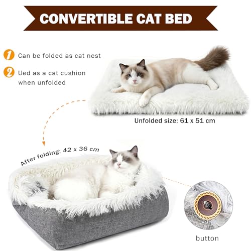 MAIYADUO Weiches Katzenbett Waschbar 42x36 cm Plüsch Haustierbett für Katzen und Kleine Hunde, 2 in 1 Katzenbett Schlafsack Warmes Haus Katzenkissen Katzendecke Waschbares Nest Bett für Katzen
