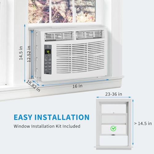 Image of 5000 BTU Window AC Unit,Cools Rooms 150 Sq.Ft, Low-Noise & Energy Saver for Bedroom, Office, Dorm (Quick-Install Kit)