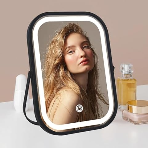 YEKKOPT Portable Travel Makeup Mirror with LED Lights Cover